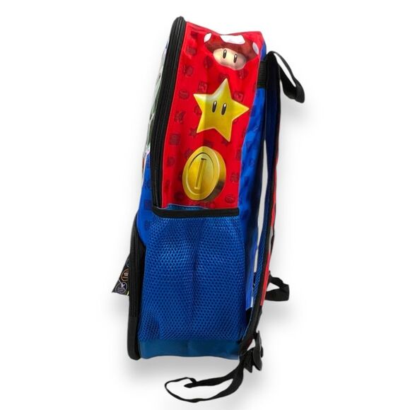 OFFICIAL Super Mario Backpack Reflective Kids School Bookbag Bag 17” w Bag Charm - Picture 4 of 16